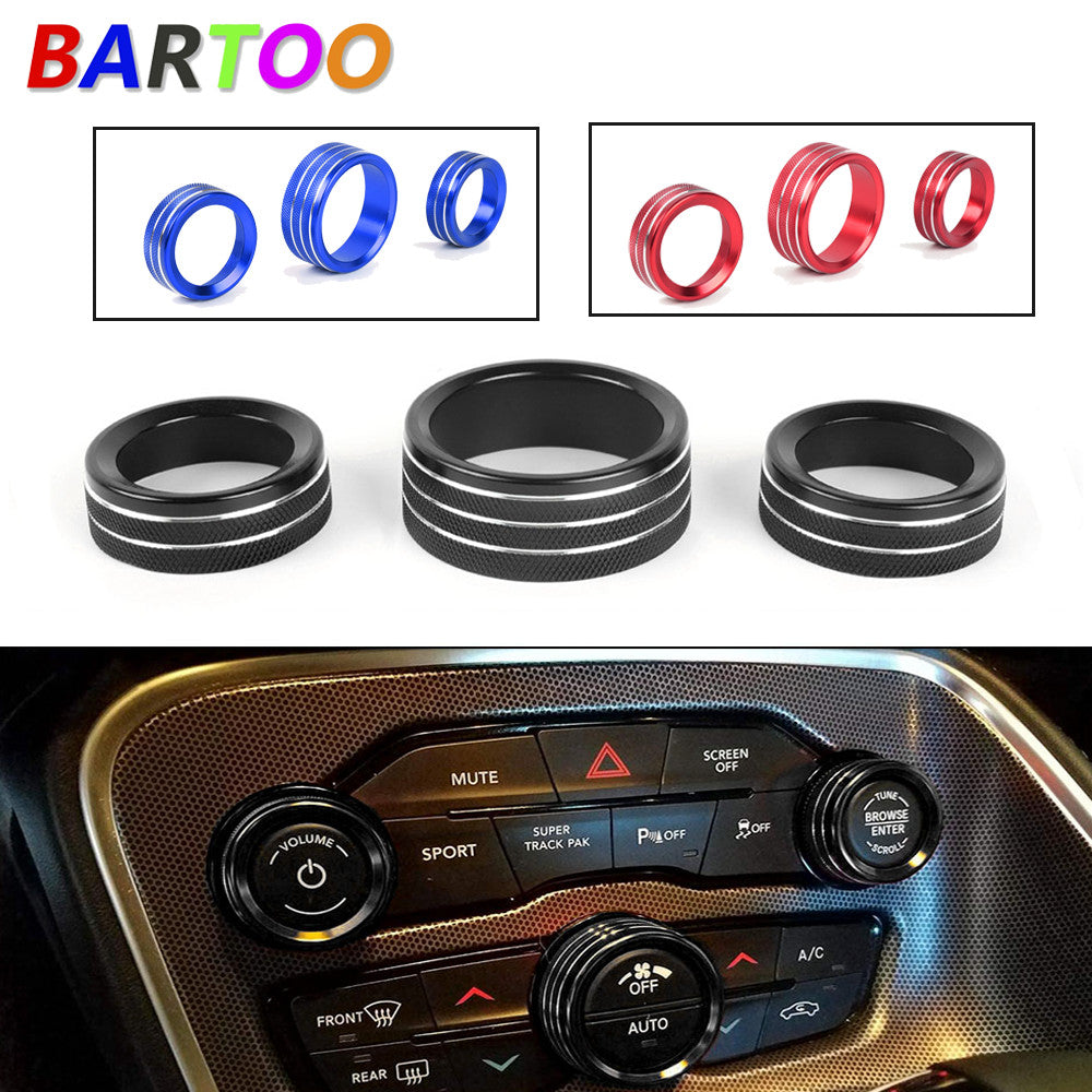 3x AC Radio Switch Trim Ring Knob Cover Fit for Dodge for Challenger / for Charger 15-20