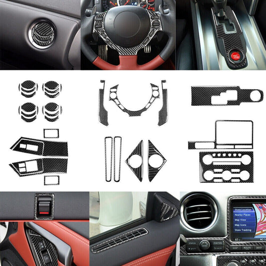 36pcs Carbon Fiber Interior Full Cover Trim Kit For GT-R R35 08-2016 Hot n