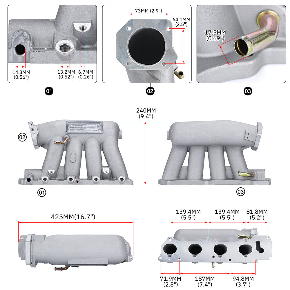K-series Alu Intake Manifold 70MM Throttle Body for Honda for Acura K20 K24 Silver