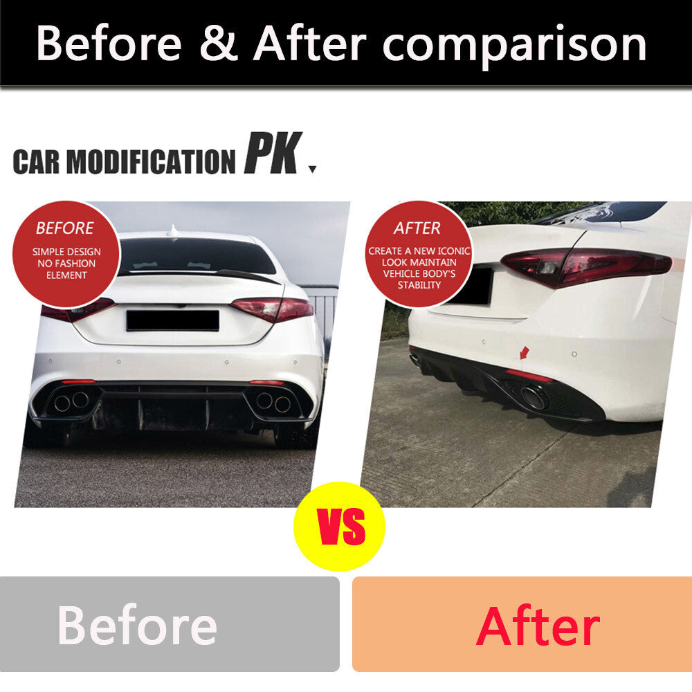for Alfa Romeo Giulia 17+ Rear Bumper Lip Diffuser W/Exhaust Tips Reflector 1Set