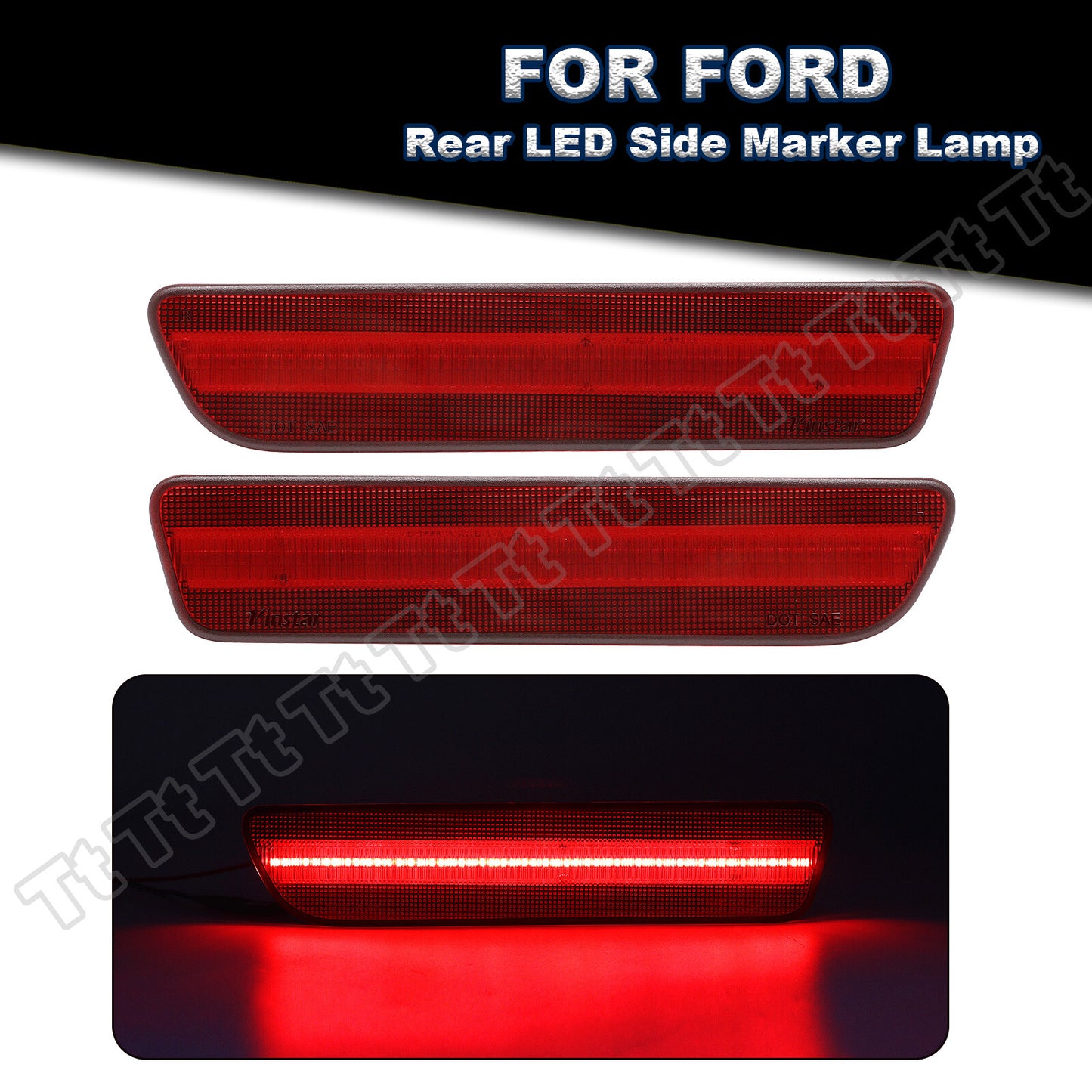 For 2005 - 2009 for Mustang LED Rear Bumper Side Marker Lights Red Light Red Lens - v