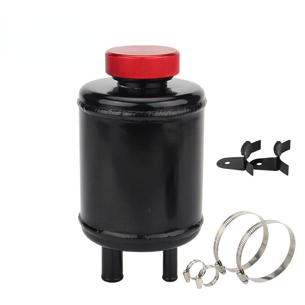 Black aluminum universal racing car power steering fluid reservoir fuel tank + clip Q