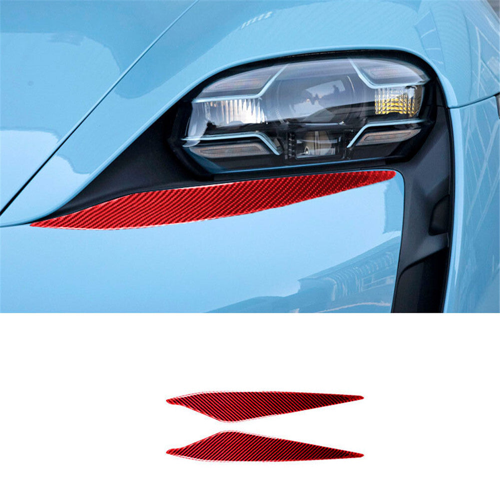 2Pcs Red Carbon Fiber Headlight Eyebrow Cover Trim for Porsche Taycan 2019-2022