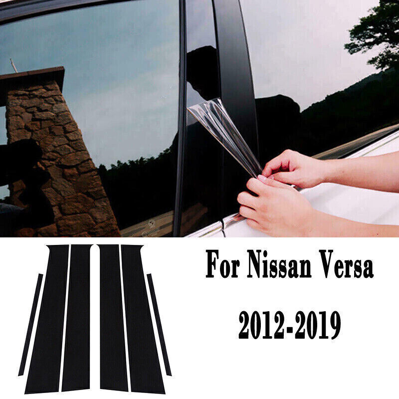 for Nissan Versa 2012-19 Piano Black Pillar Posts Door Window Molding Strip Trim