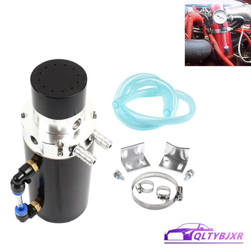 7 X 2.5 Aluminum Engine Oil Catch Reservoir Breather Tank/Can+ Gauge Black
