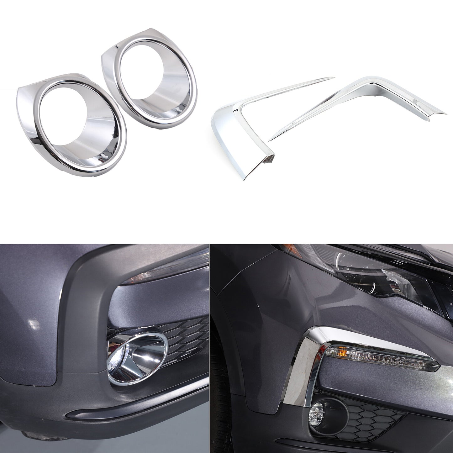 Chrome front fog light stripe trim + lens trim for Honda Pilot 19-21- n