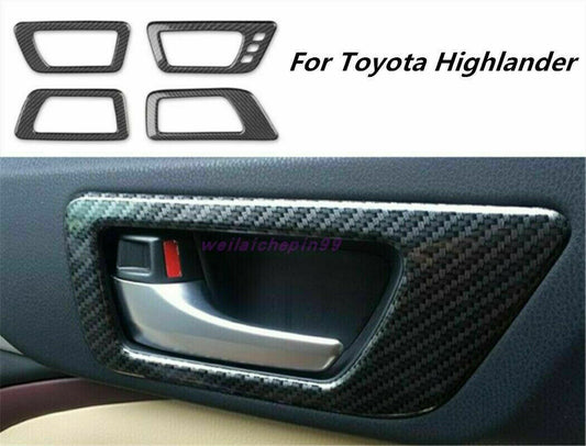 4X Carbon Fiber Inner Door Bowl Decor Frame Trim for Toyota Highlander 2014-2019