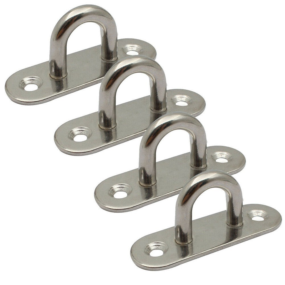 4pcs Stainless Steel Pad Eye Plate Staple Ring Hook Oblong Marine Boat Door 5MM