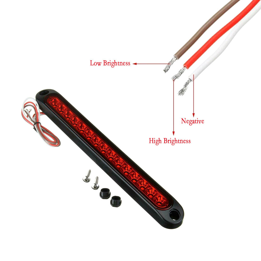 2X 10 15 LED Sealed Trailer Truck RV Stop Tail Rear Brake Turn Light Bar Red