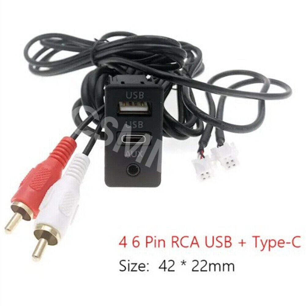4 Pin 6 Pin to USB+TYPE-C+RCA Audio AUX Cable Adapter for Car Stereo Navigation