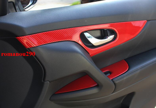 for Nissan Rogue 2014-2020 Red Carbon Fiber Inner Door Cover Decoration Kit Trim