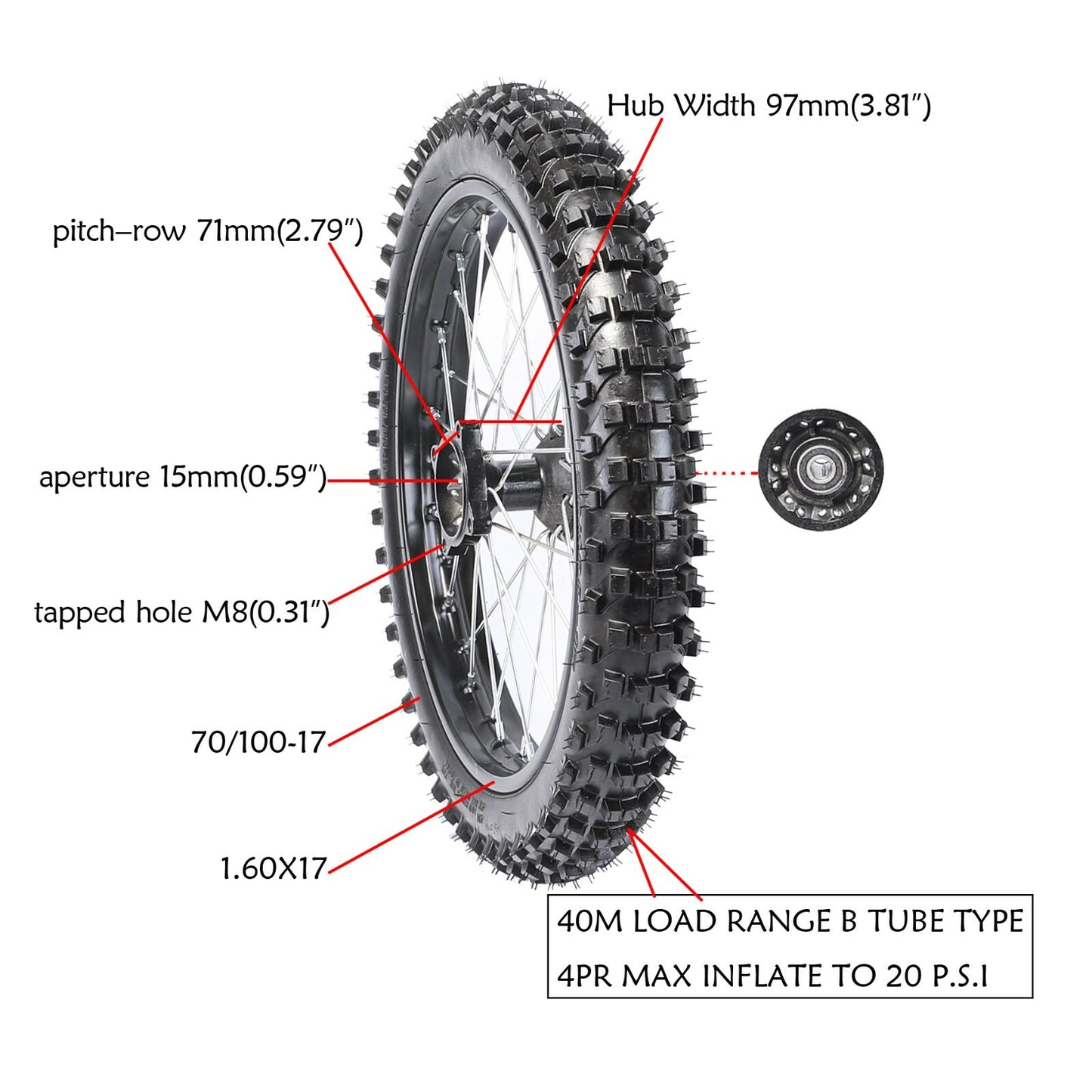 Triple Shock 17-inch fork, 70/100-17 wheels, Pit bike SSR Apollo 125cc