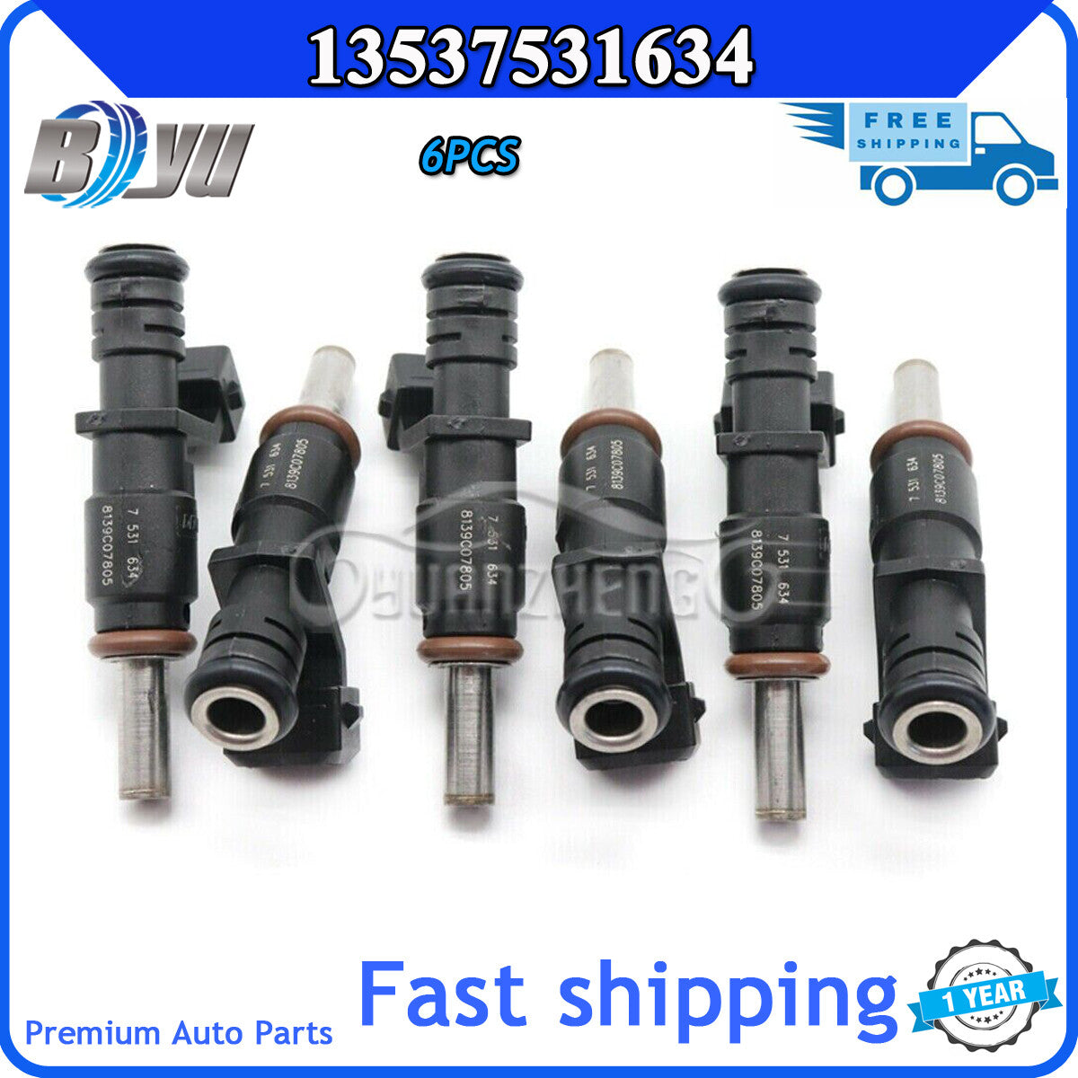Fuel injectors suitable for BMW 128i, 328i, X5, Z4, 525i, 2.0, 2.5, and 3.0L engines. Available in 6 pieces (06-12). Tel: 13537531634
