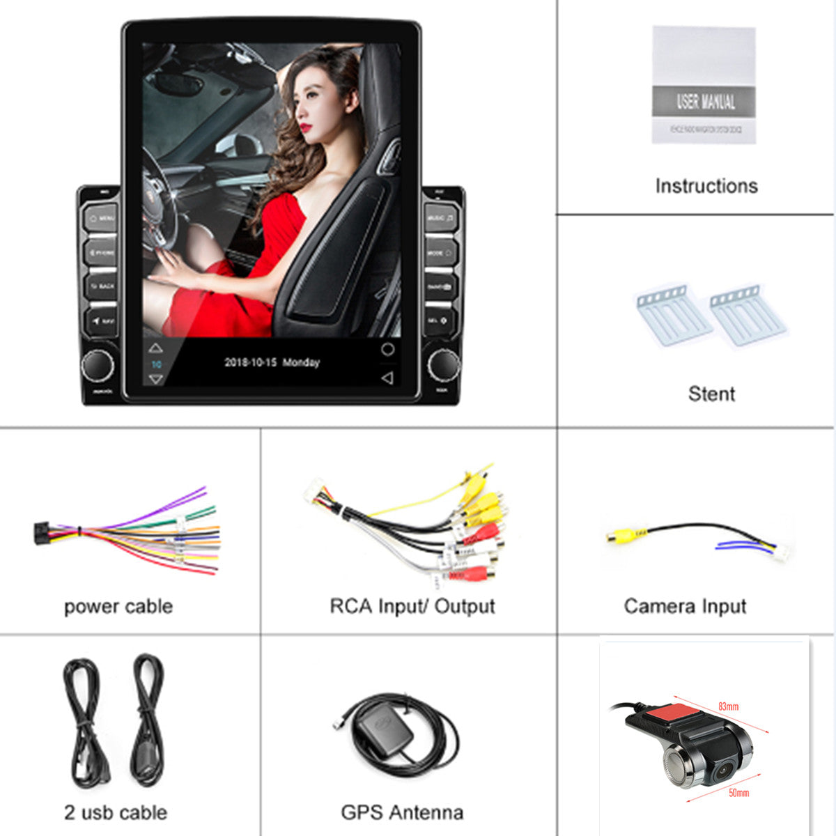 9.7'' 2DIN Android 9.1 Touch Screen Car Stereo Radio OBD DAB GPS Wifi W/Dash Cam