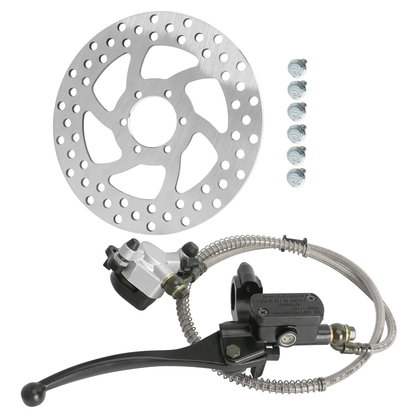 Front hydraulic disc brake caliper rotor suitable for scooters, for mini off-road bikes, bicycles, and all-terrain vehicles.