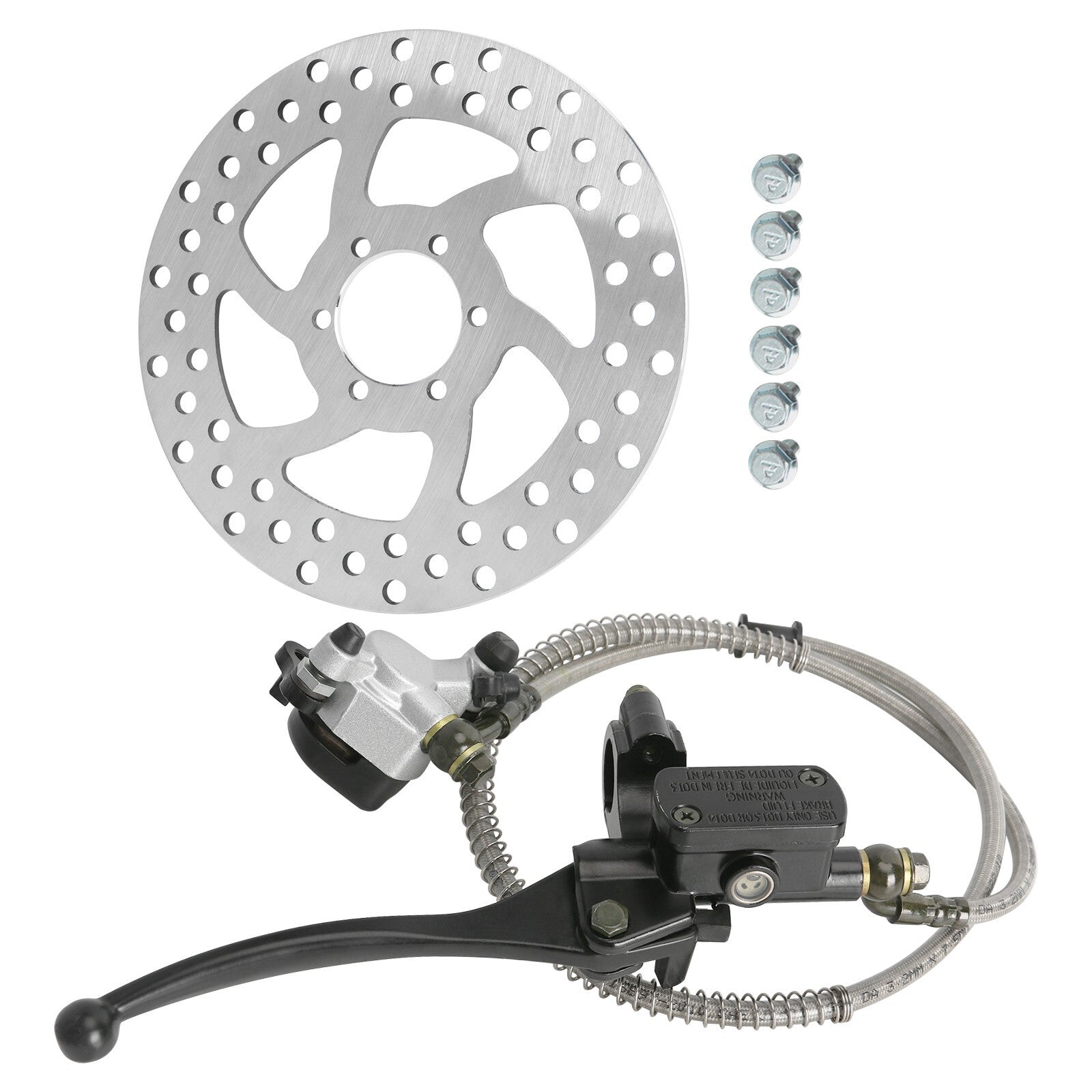 Front hydraulic disc brake caliper rotor suitable for scooters, for mini off-road bikes, bicycles, and all-terrain vehicles.