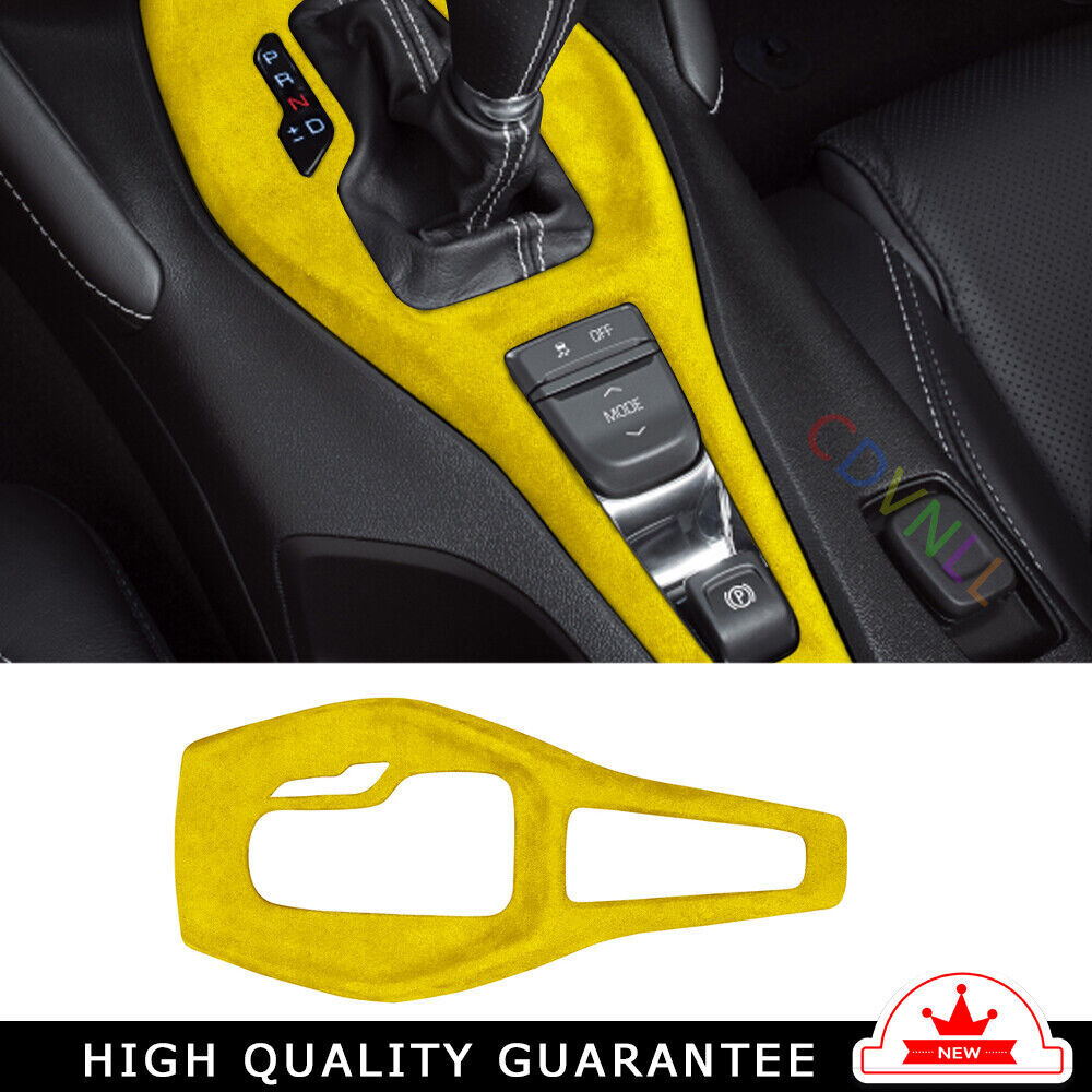 Console Gear Shift Frame Cover Trim for Chevrolet Camaro 2016-20 Yellow Suede