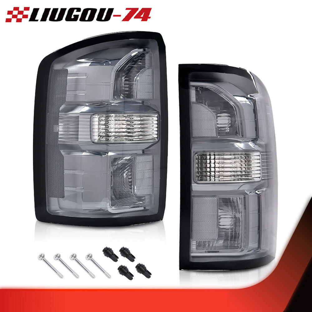 Fits 14-18 for GMC for Sierra 1500 2500 3500HD 1 pair tail lights brake lights smoked - v