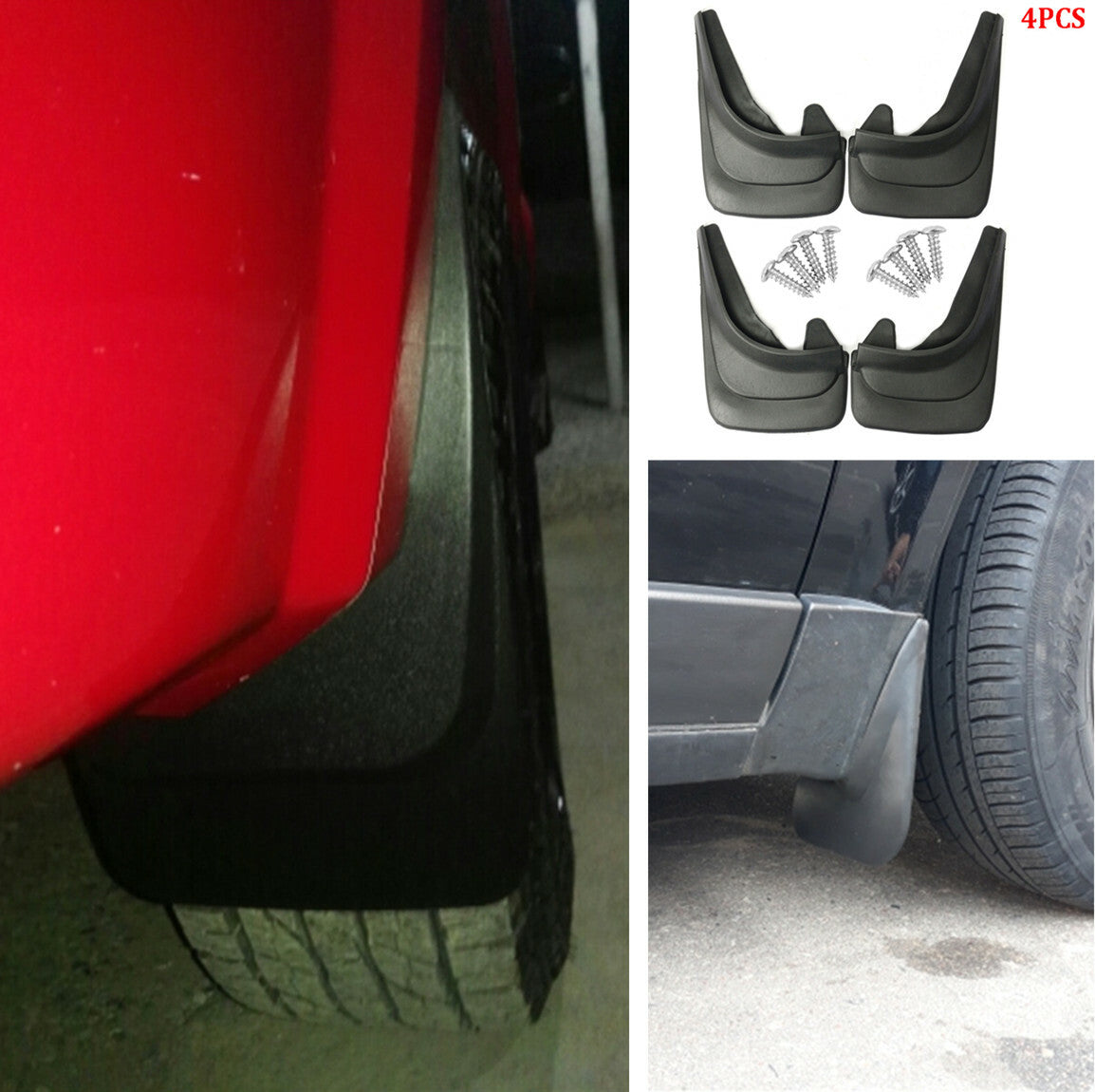 4-Pack Black ABS Soft Plastic Mudguards, Mudguards, Splash Guards for Cars n