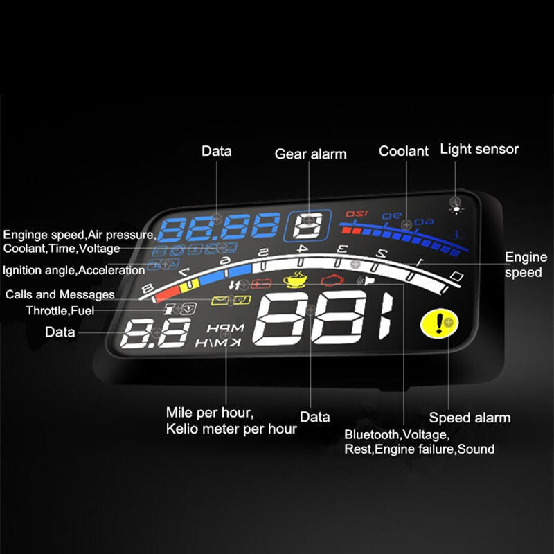 5.5-inch OBII HUD Head-Up Display, Digital Acceleration Warning System, Fuel Engine Components - n
