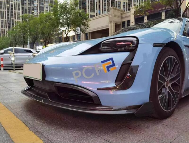 for Porsche for Taycan Real Carbon Fiber Front Bumper Lip Body Kit Spoiler 2019-2024