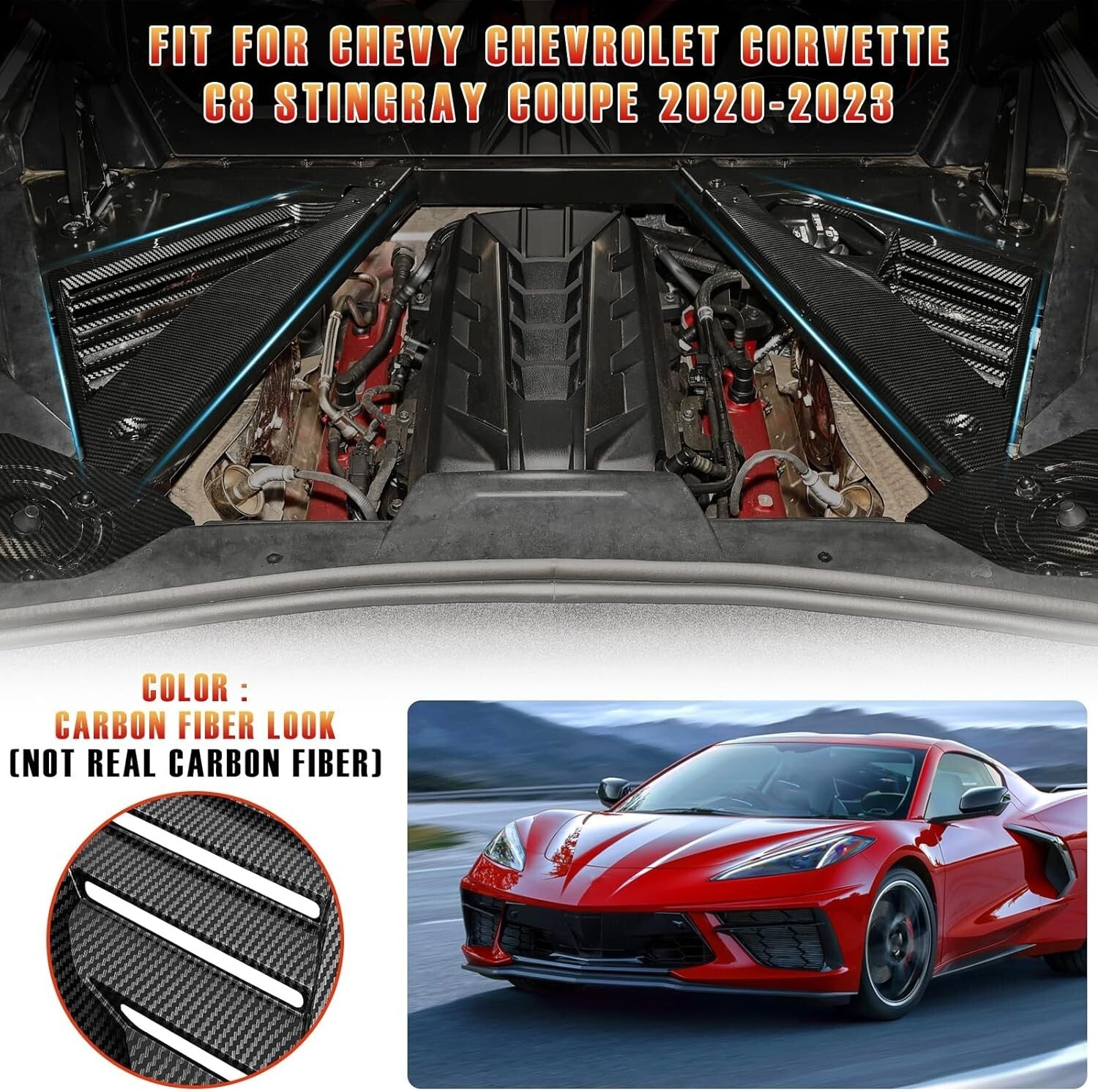 Carbon Fiber GM Style Engine Bay Panel Cover For 2020-2024 for Corvette C8 n