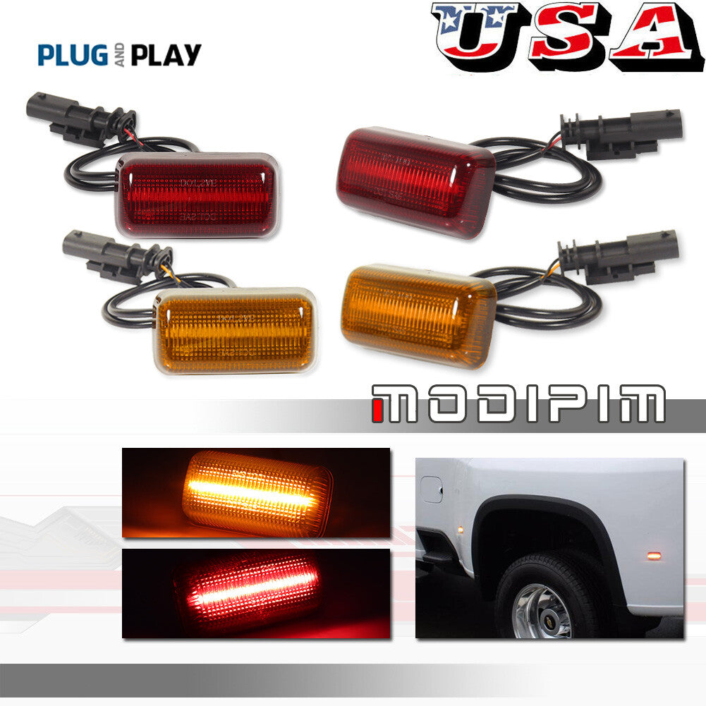 For 2015 - 2023 for GMC Twin Cab LED Wheel Fender Side Marker Lights Amber/Red - v