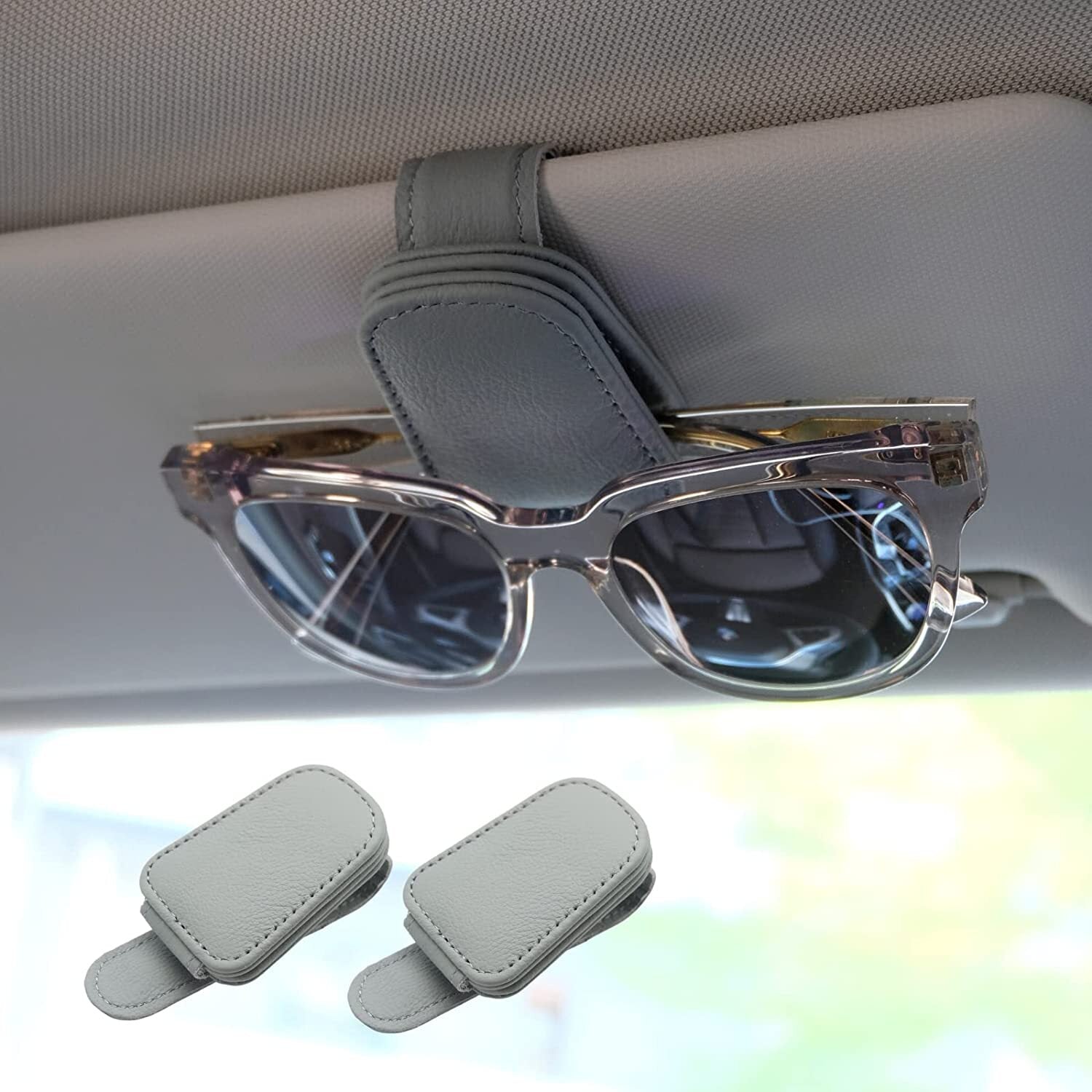 2-Pack Magnetic Gray Universal Leather Car SUV Sunglasses Holder Clip n