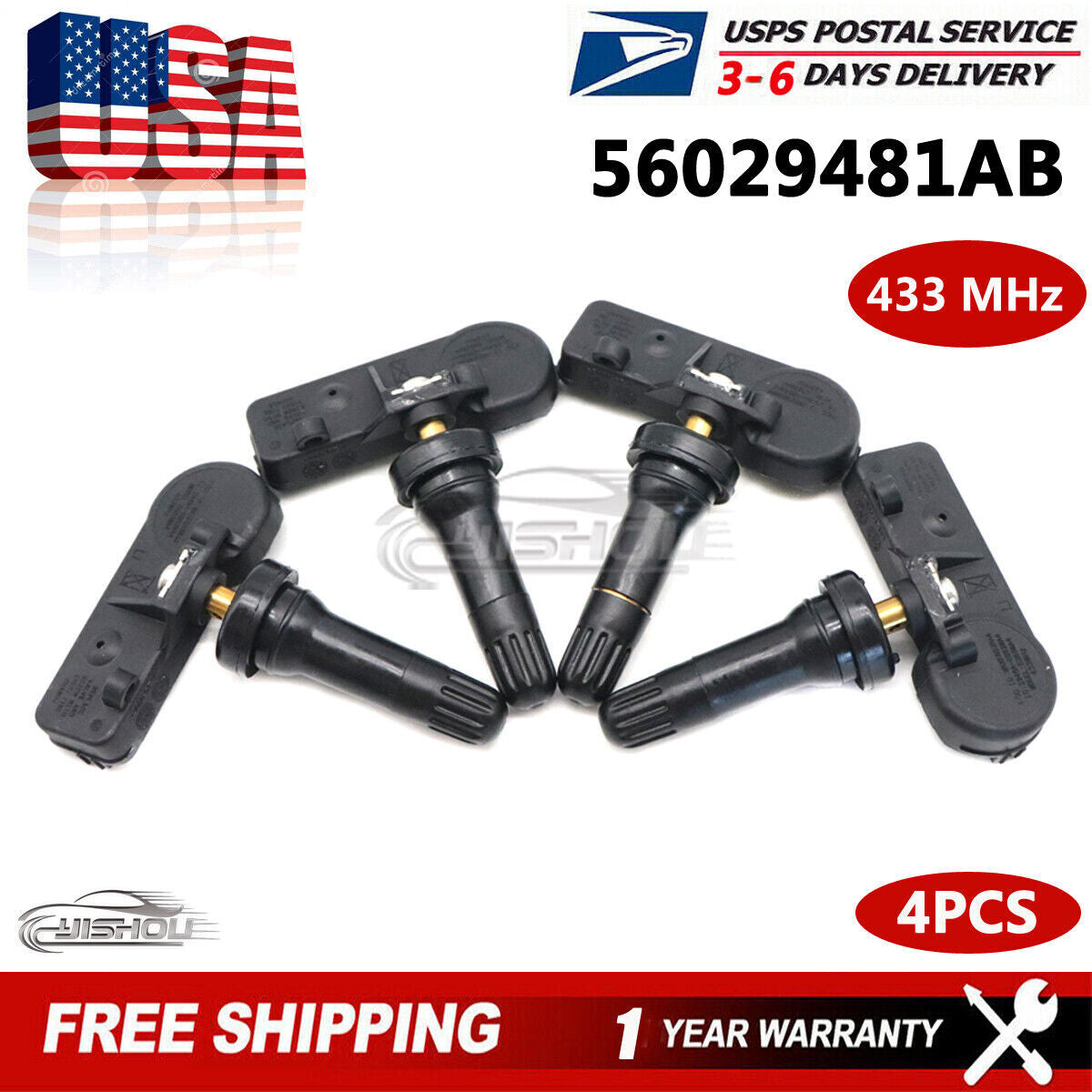 4PCS 56029481AB TPMS for Jeep Grand Cherokee 08-10 433MHz Tire Pressure Sensor