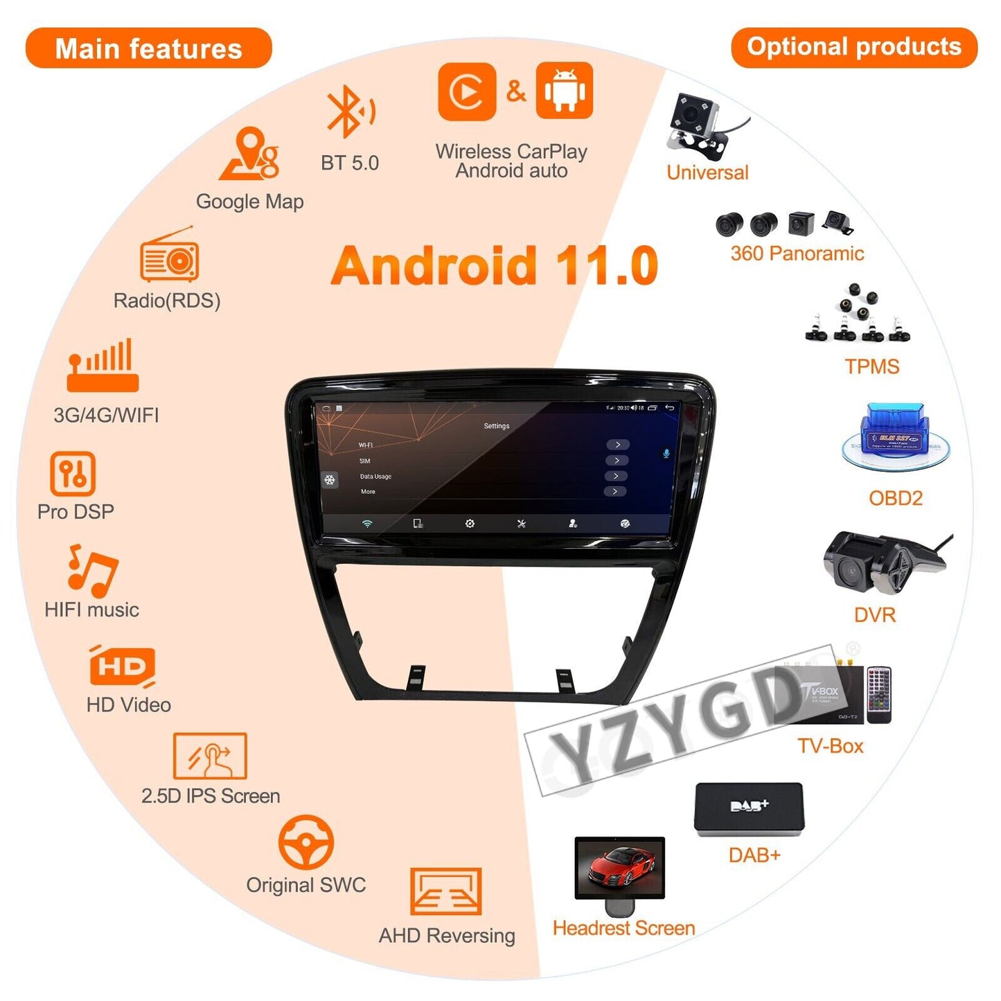 Android Car Radio Carplay Receiver for Jaguar XJ 2009-2018 GPS 2Din 64GB Screen
