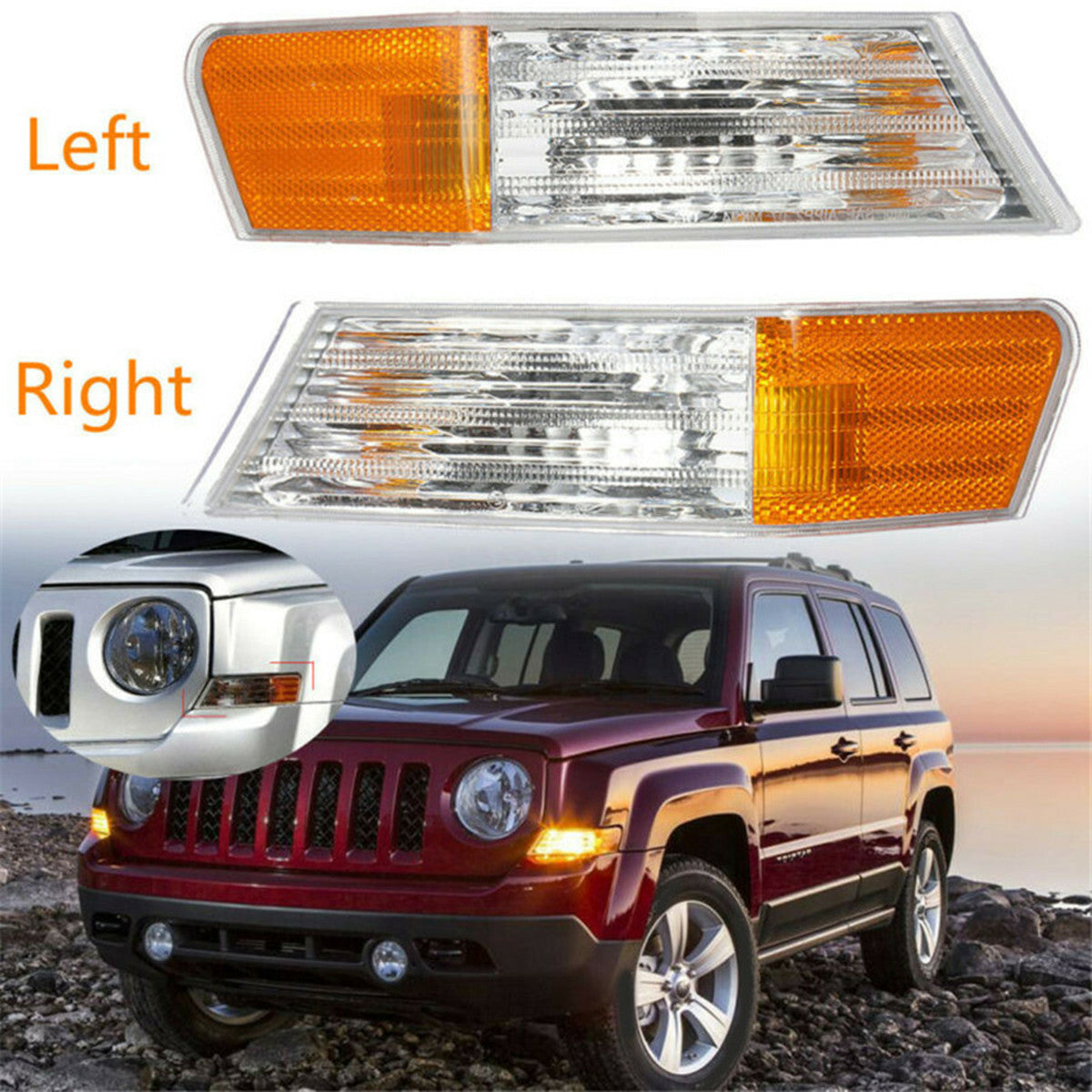 2-Piece Front Left + Right Parking Turn Signal Light Cover Base for Jeep Patriot n