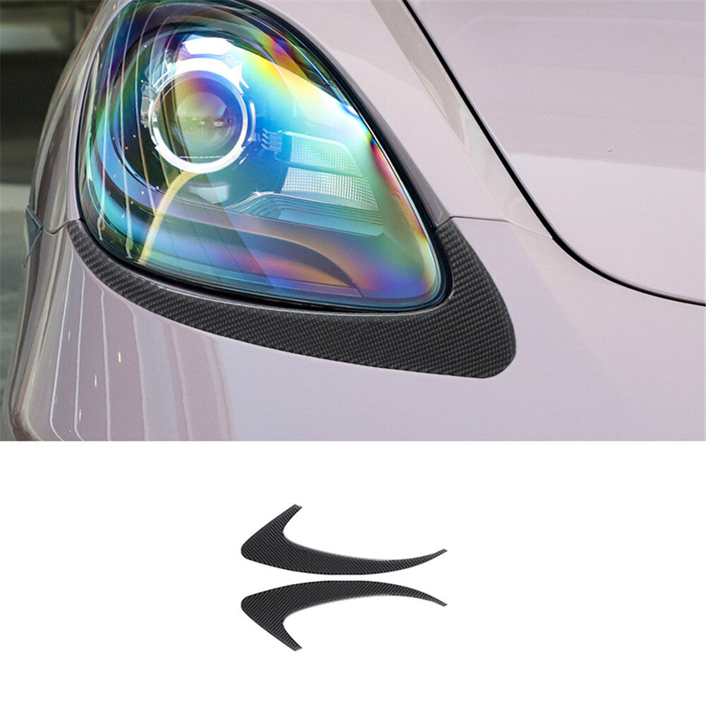 2X Carbon Fiber Front Headlight Eyebrows Cover Trim for Porsche 718 2016-2022