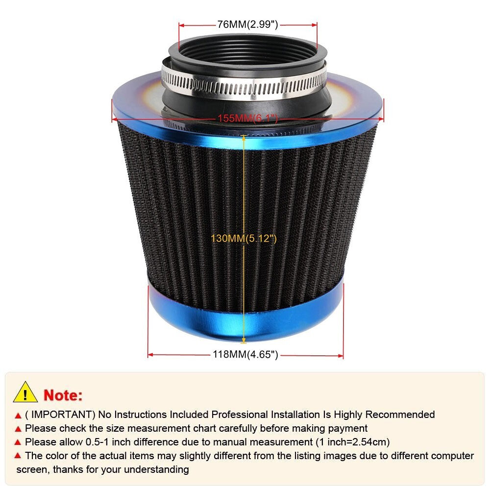 New 3 High Flow Inlet Cold Air Intake Cone Replacement Dry Air Filter Universal