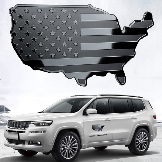 7-inch x 4-inch US map flag badge, black 3D decal, aluminum metal badge sticker - n