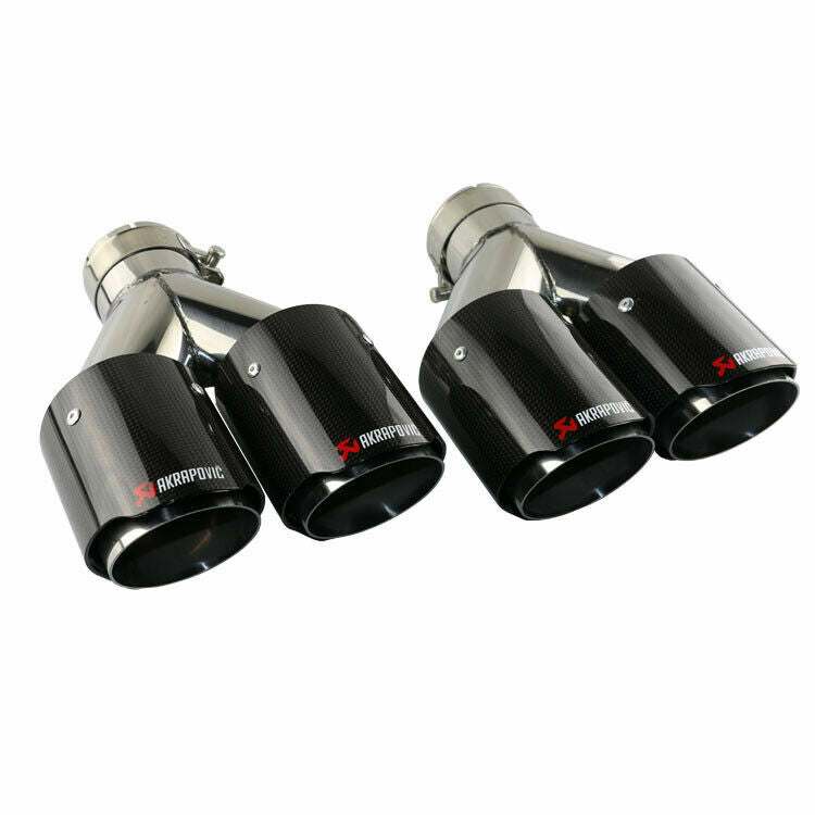 2PCS Carbon Fiber Exhaust Tip Dual Pipe ID:2.5 63mm OD:4 102mm Glossy Black