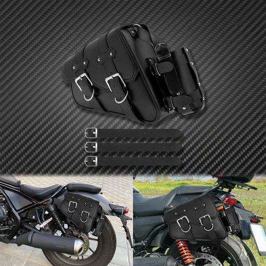 Motorcycle Saddlebag Storage Left Side Luggage Tool Saddle Bag w/ Bottle Bag