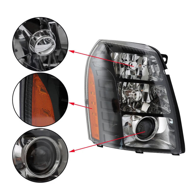 2Pcs Headlight for Cadillac for Escalade 2007-14 Front Bumper Headlamp Without Bulbs