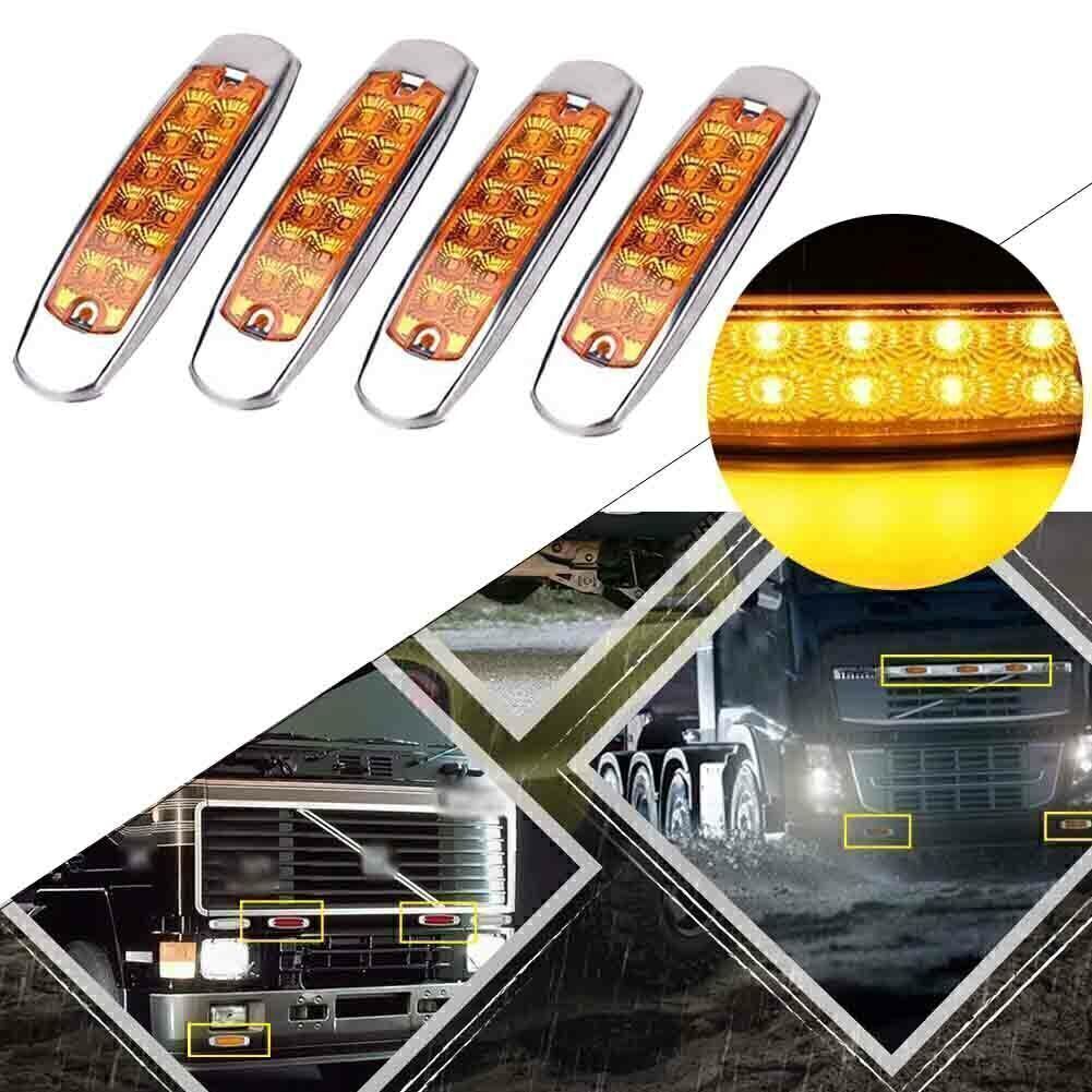 4X Amber 12 LED Sealed Side Marker Clearance Light Fish Shape Truck Trailer 12V