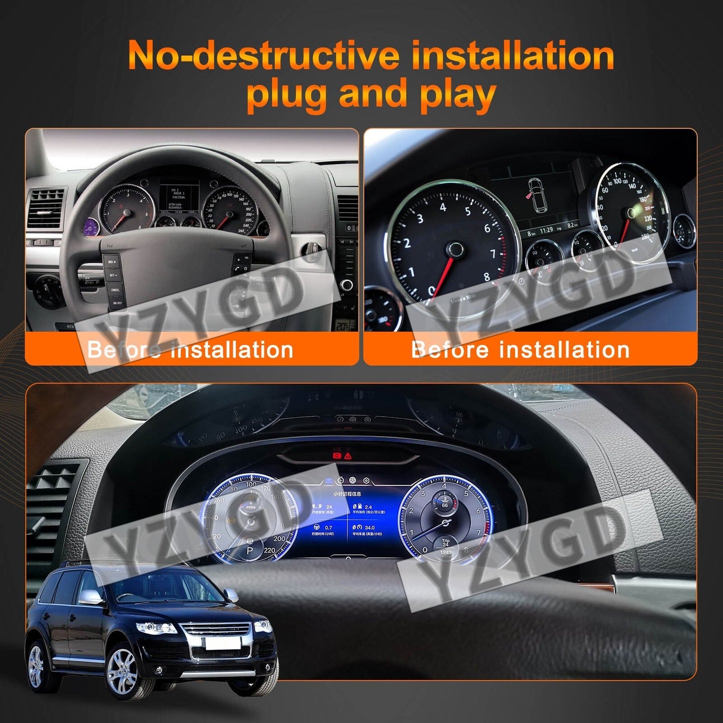 for Volkswagen Touareg 2003-2010 Instrument LCD Digital Cluster Speedometer Q