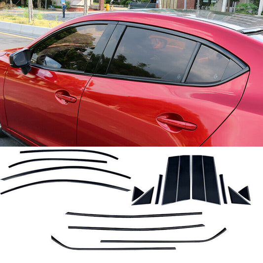 for Mazda 3 2014-2018 Piano Black Steel Chrome Door Window Frame Sill Cover Trim