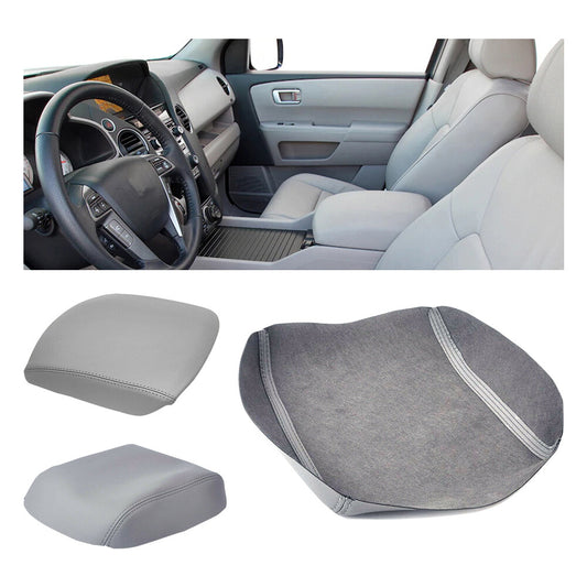 Fit 09-15 for Honda Pilot Leather Center Console Cover Front Door Armrest Cover Gray - v