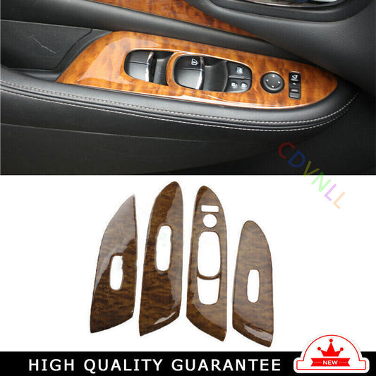 4X Glass Window Lifting Lock Panel Trim for Nissan Murano 15-24 Peach Wood Grain