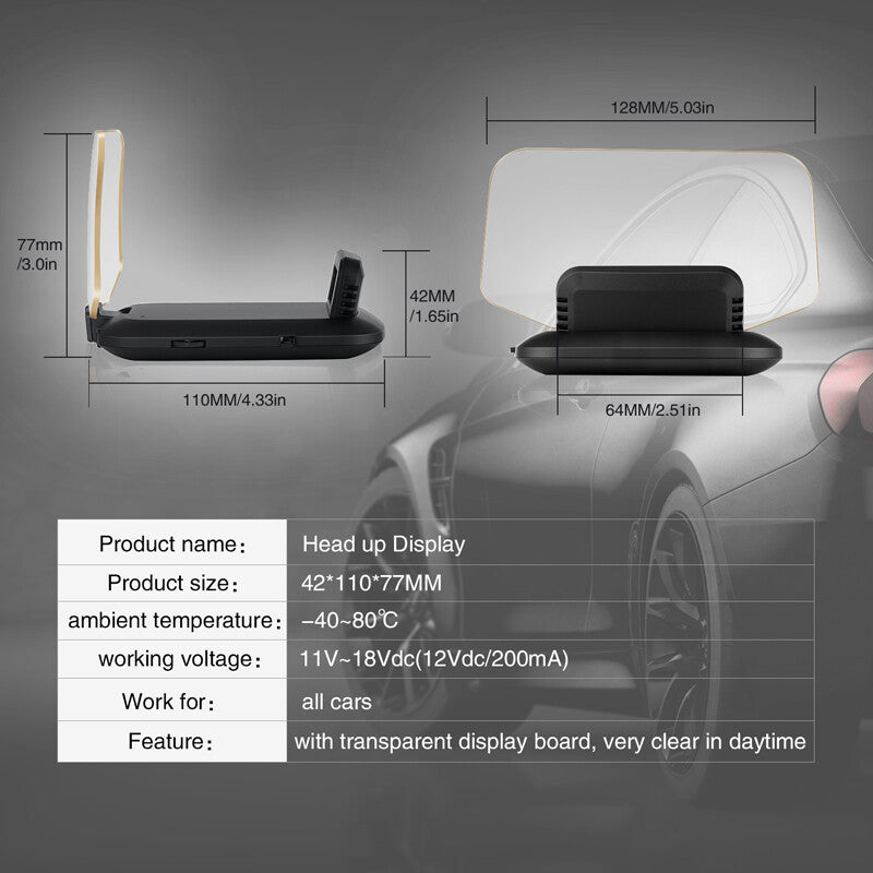 Car Head-Up Display (HUD) Speed/rpm/Voltage Warnings, OBD2 GPS, Fuel Fault Code Scan - n