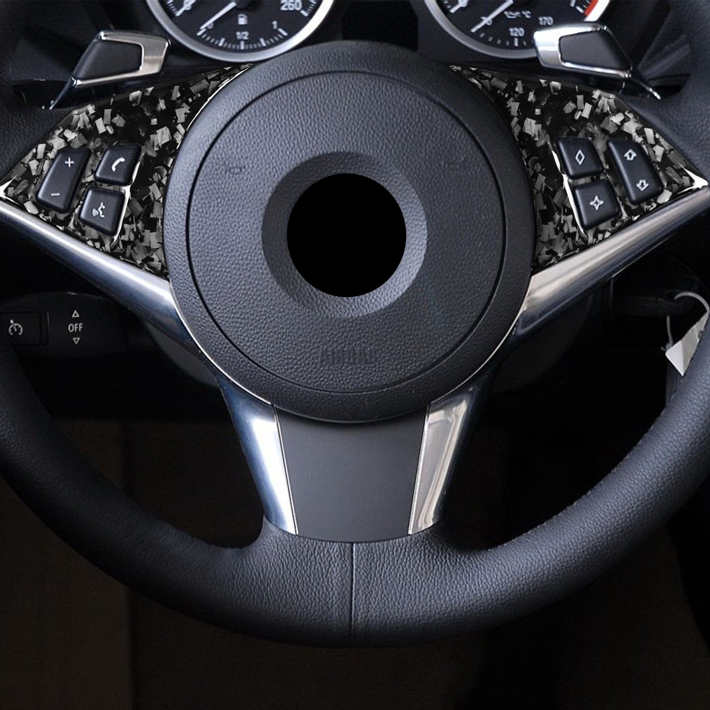Forged Carbon Fiber Steering Wheel Button Cover for BMW 6 series E63 E64 2004-10