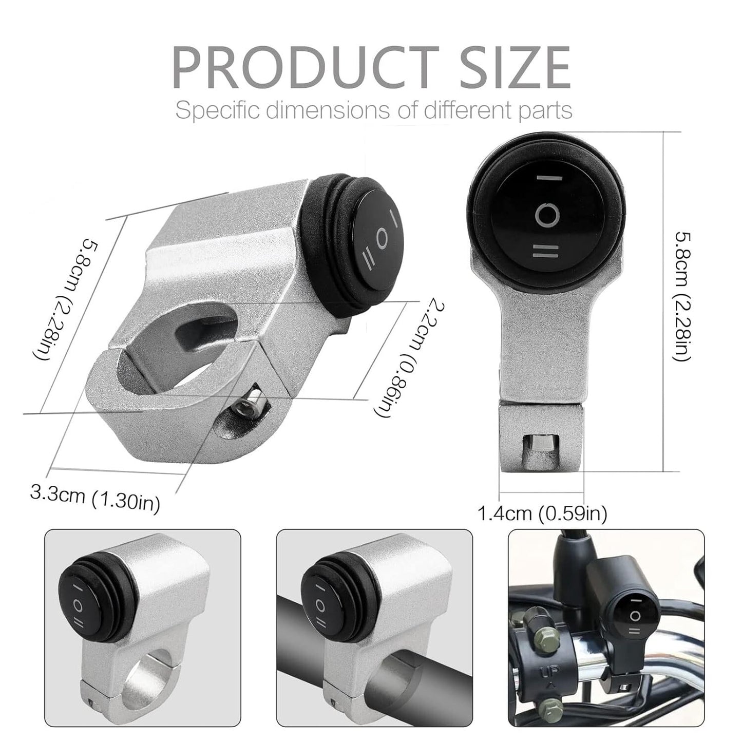 Silver 12V Waterproof Motorcycle ATV Handlebar Headlight Switch,7/8 22-23mm