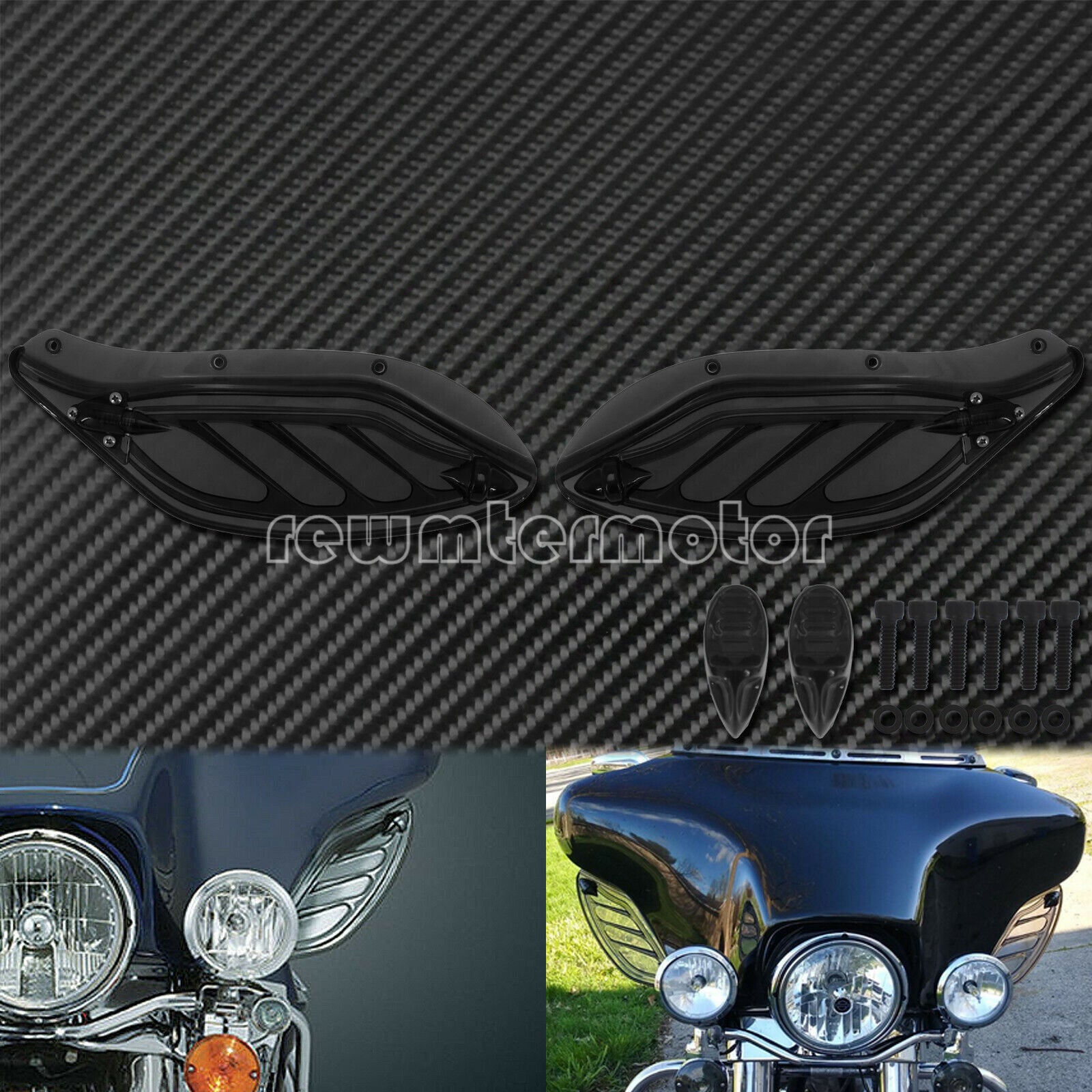 Adjustable Black Side Wing Windshield Air Deflector Fit for Harley Touring 96-13