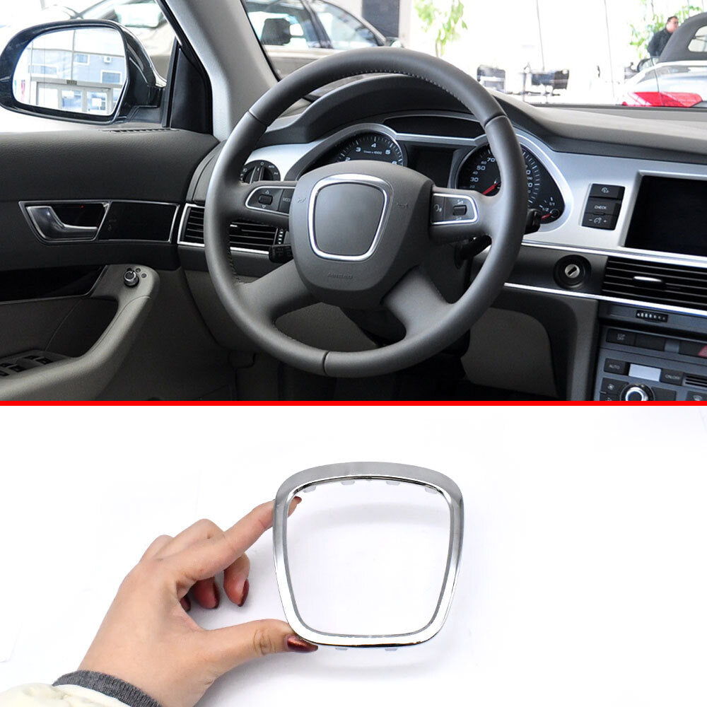 1pc for AUDI for A4 for A5 for A5 for A6 Q5 Q7 Silver Car Steering Wheel Center Logo Trim Frame