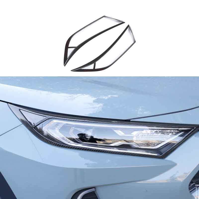for Toyota RAV4 2019-2023 Exterior Head Light Lamp Carbon Fiber Cover Trim 2PCS
