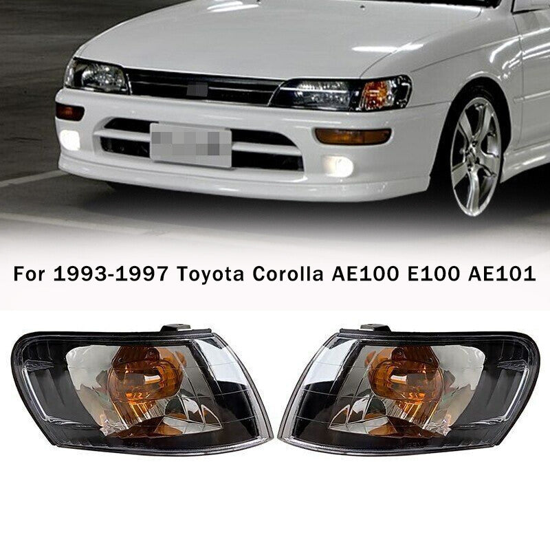 A pair of black front cornering light lenses for 1993-1997 for Toyota for Corolla AE100 E100 AE101