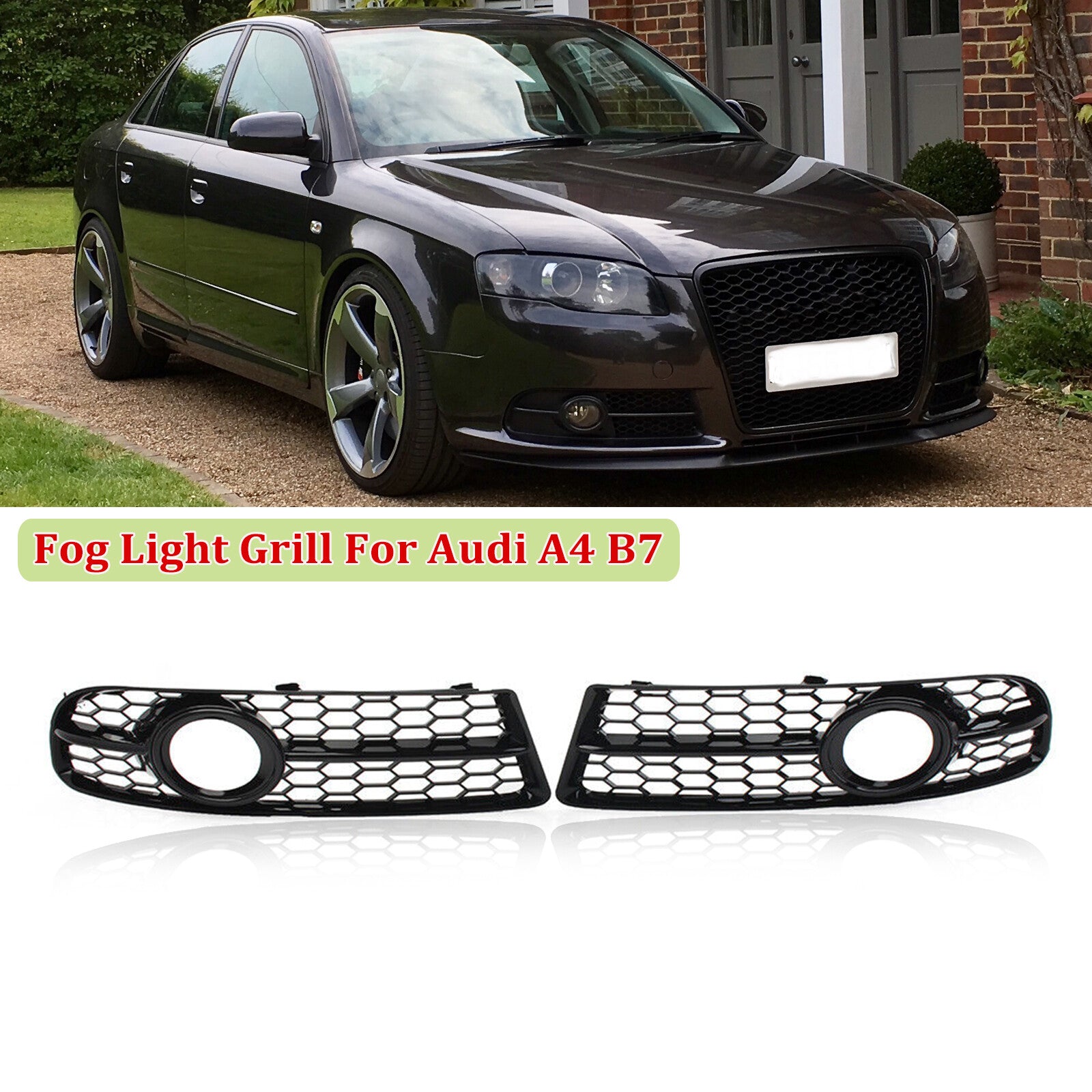 A pair of for Audi A4 B7 S Series 2005-2008 Trim Honeycomb fog light grille mesh